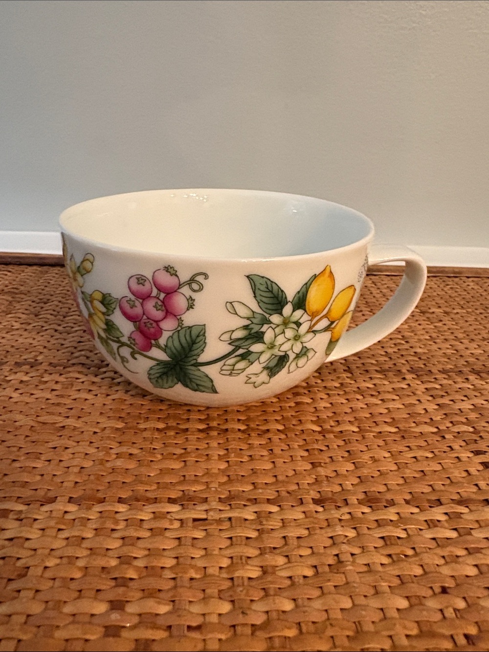 Dior SPORT White Porcelain Floral Tea Cup w Pink and Yellow Fruit & Florals